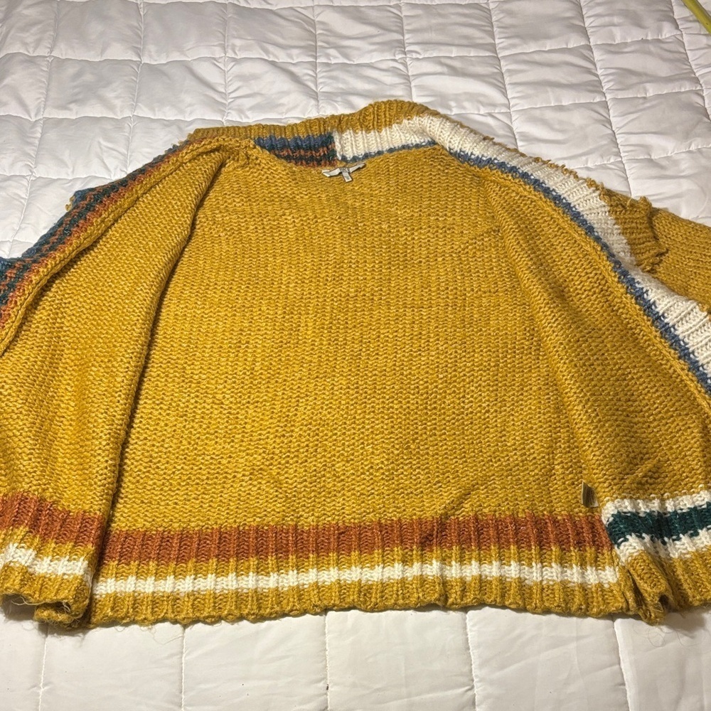 Buckle BKE Mustard Yellow with Stripes Open Cardigan Sweater - Picture 5 of 9